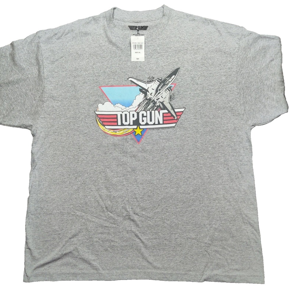 TOP GUN Movie F-14 Tomcat Logo Men 3XL Athletic Heather Gray  T-Shirt NEW‎